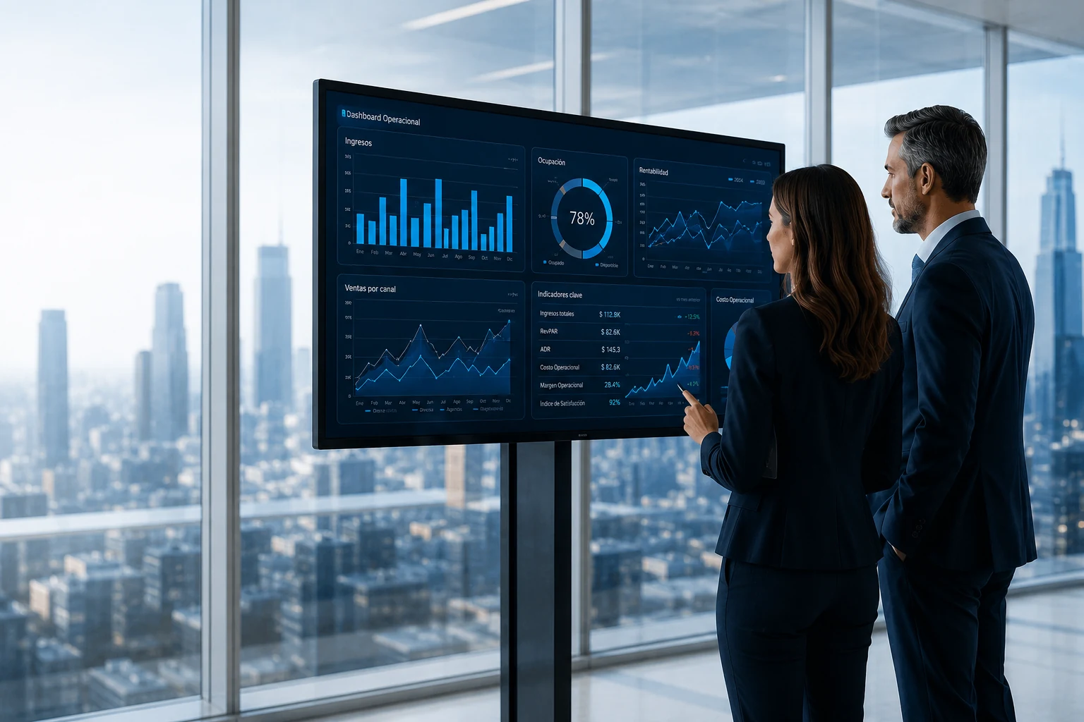 Profesionales analizando indicadores operacionales y datos de negocio